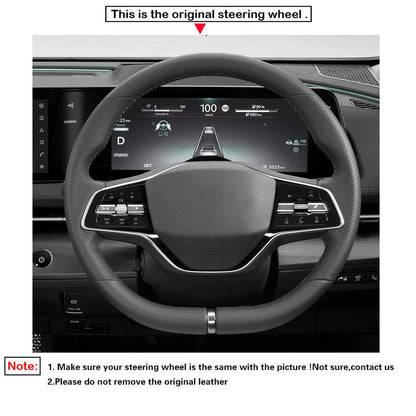 LQTENLEO Black Genuine Leather Suede Hand-stitched Car Steering Wheel Cove for Nissan Ariya 2022-2024