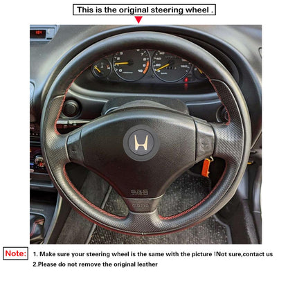 LQTENLEO Black Leather Suede Hand-stitched Car Steering Wheel Cover for Honda Integra Type R DC2 Civic Type R EK9 Accord Type R