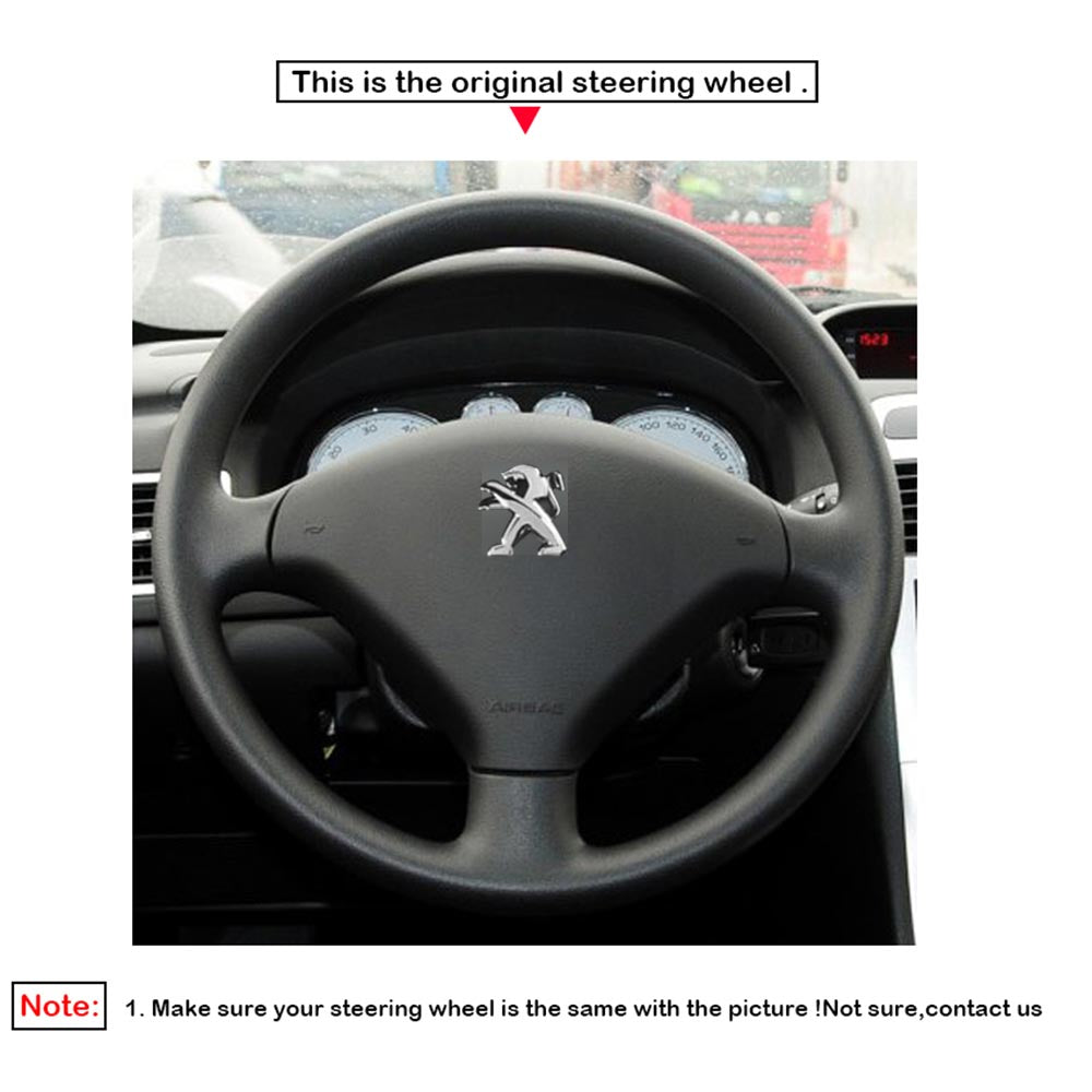 LQTENLEO Black Leather Suede Hand-stitched No-slip Car Steering Wheel Cover for Peugeot 307 / 307 SW