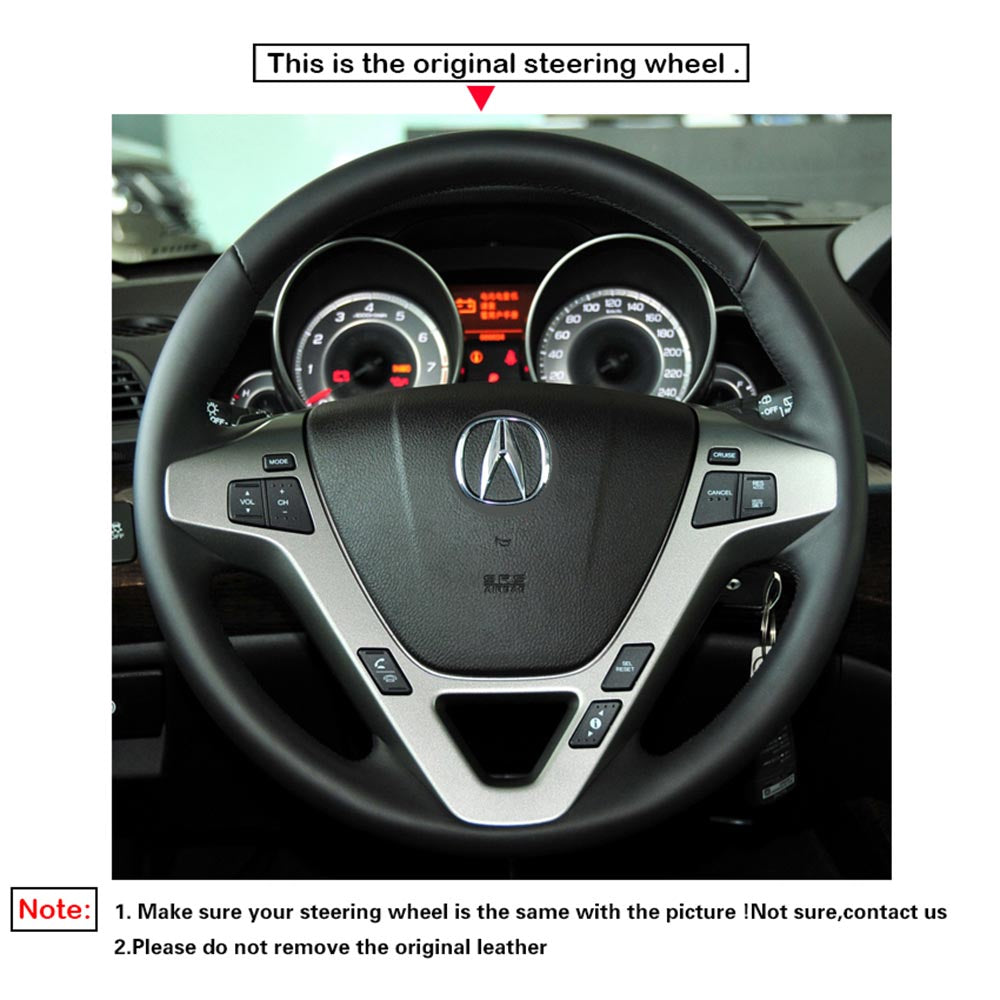 LQTENELO Black Suede Red Marker Hand-stitched Car Steering Wheel Cover for Acura MDX 2007-2013