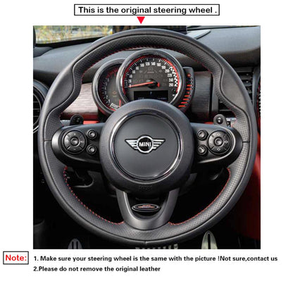 LQTENLEO Black Leather Suede Hand-stitched Car Steering Wheel Cover for Mini (Hatchback/Mini) JCW Clubman JCW Convertible JCW Countryman JCW