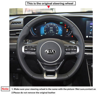 LQTENLEO Alcantara Leather Suede Carbon Fiber Hand-stitched Car Steering Wheel Cover for Kia Optim / Kia K5 GT GT-Line Sedan