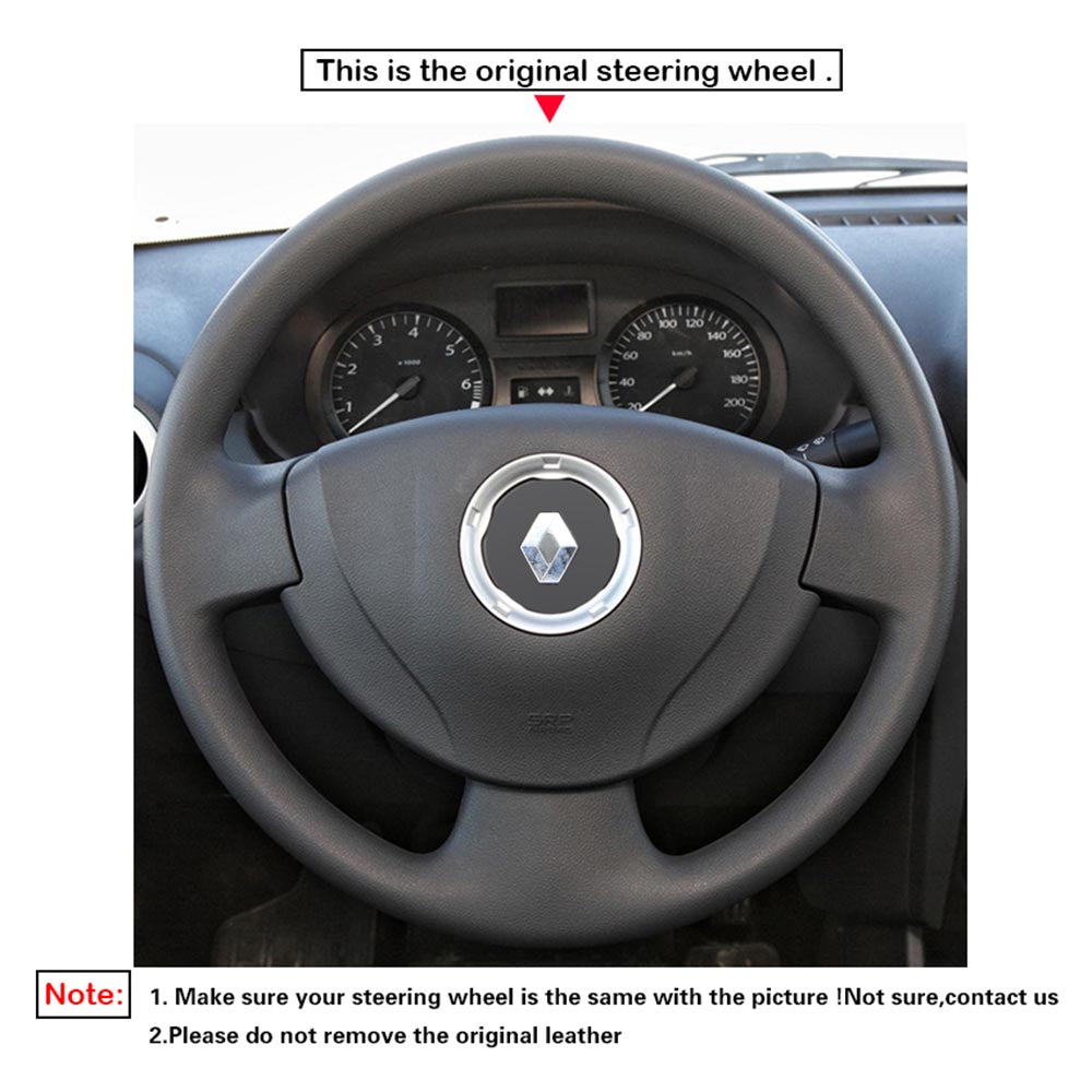 LQTENLEO Carbon Fiber Leather Suede Hand-stitched Car Steering Wheel Cover for Renault Clio Twingo / for Dacia Sandero