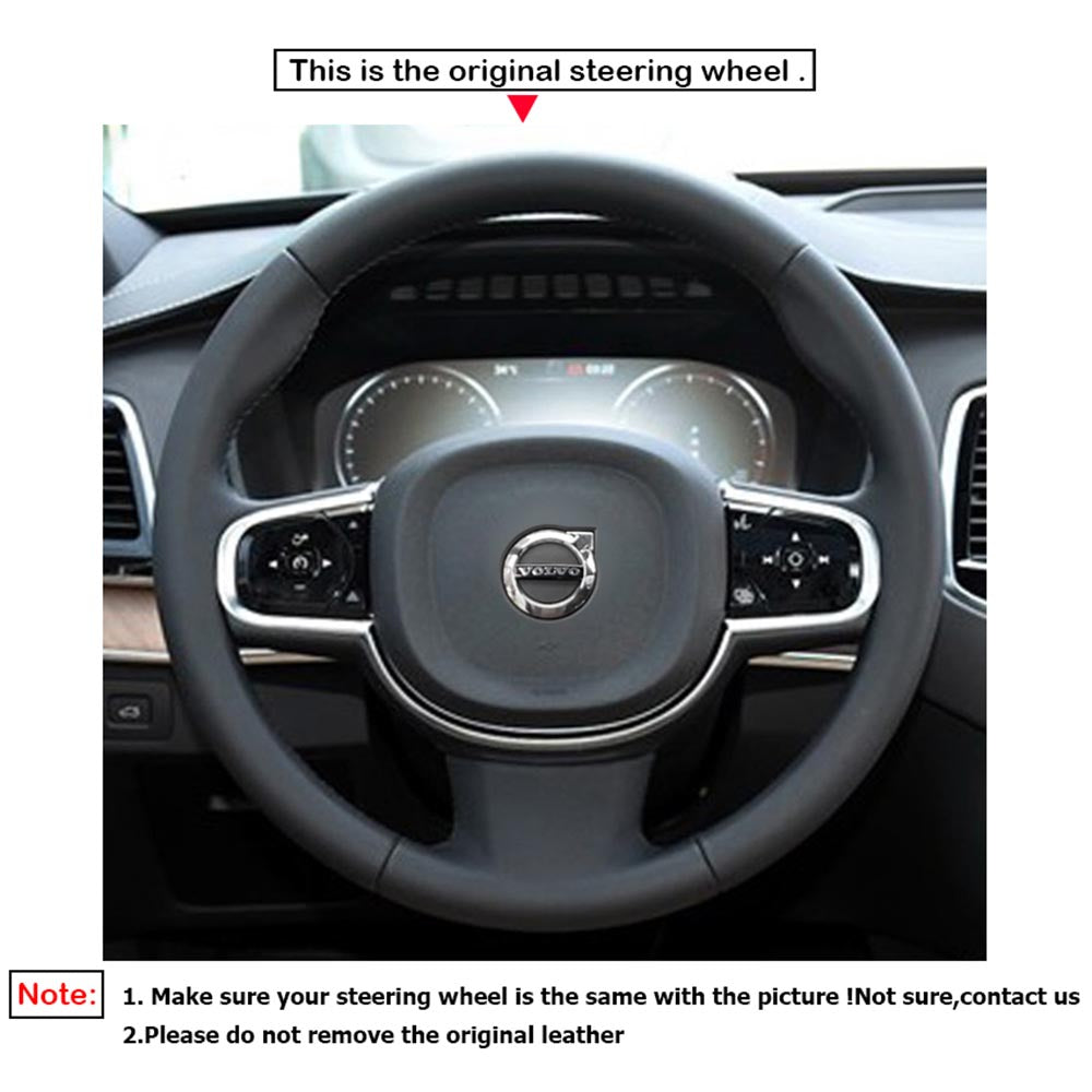 LQTENLEO Black Genuine Leather Suede Hand-stitched Car Steering Wheel Cover for Volvo XC90 2015-2017