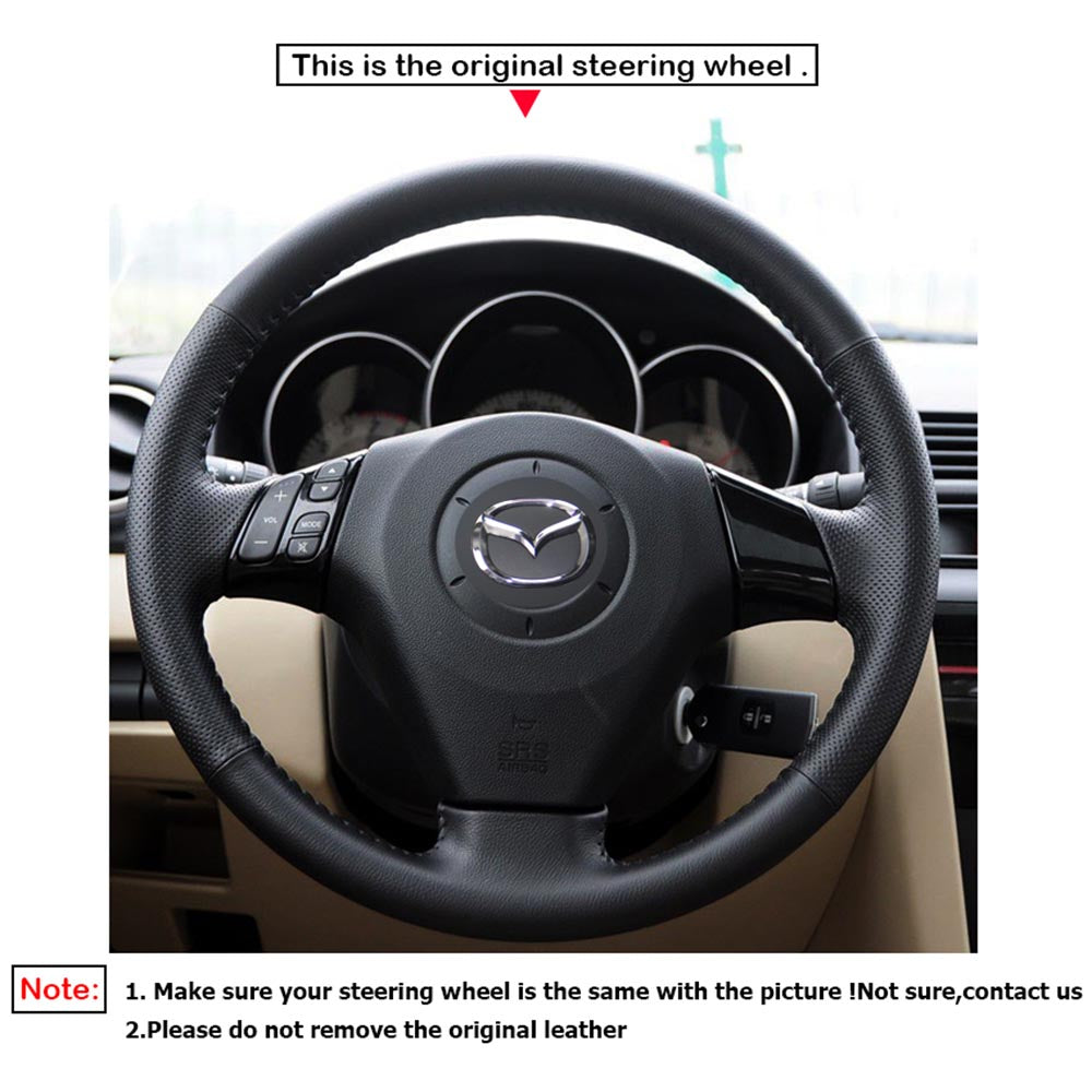 LQTENLEO Black Genuine Leather Suede Hand-stitched Car Steering Wheel Cover for Mazda 3 Axela Mazda 5 Mazda 6 Atenza Mazda MPV