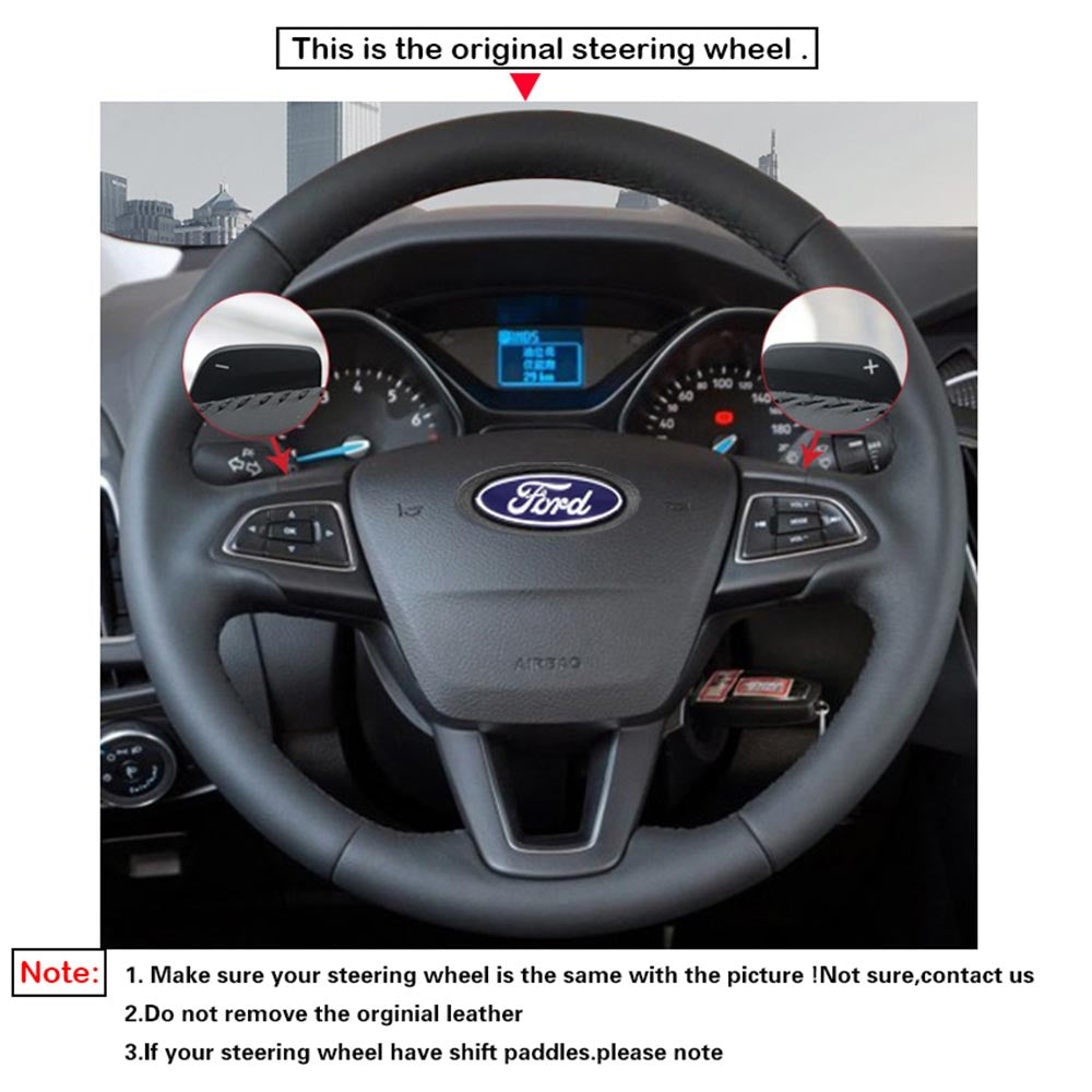 LQTENLEO Hand-stitched Car Steering Wheel Cover for Ford Focus Kuga Escape 2015-2019 Grand C-Max Ecosport 2015-2020 - LQTENLEO Official Store