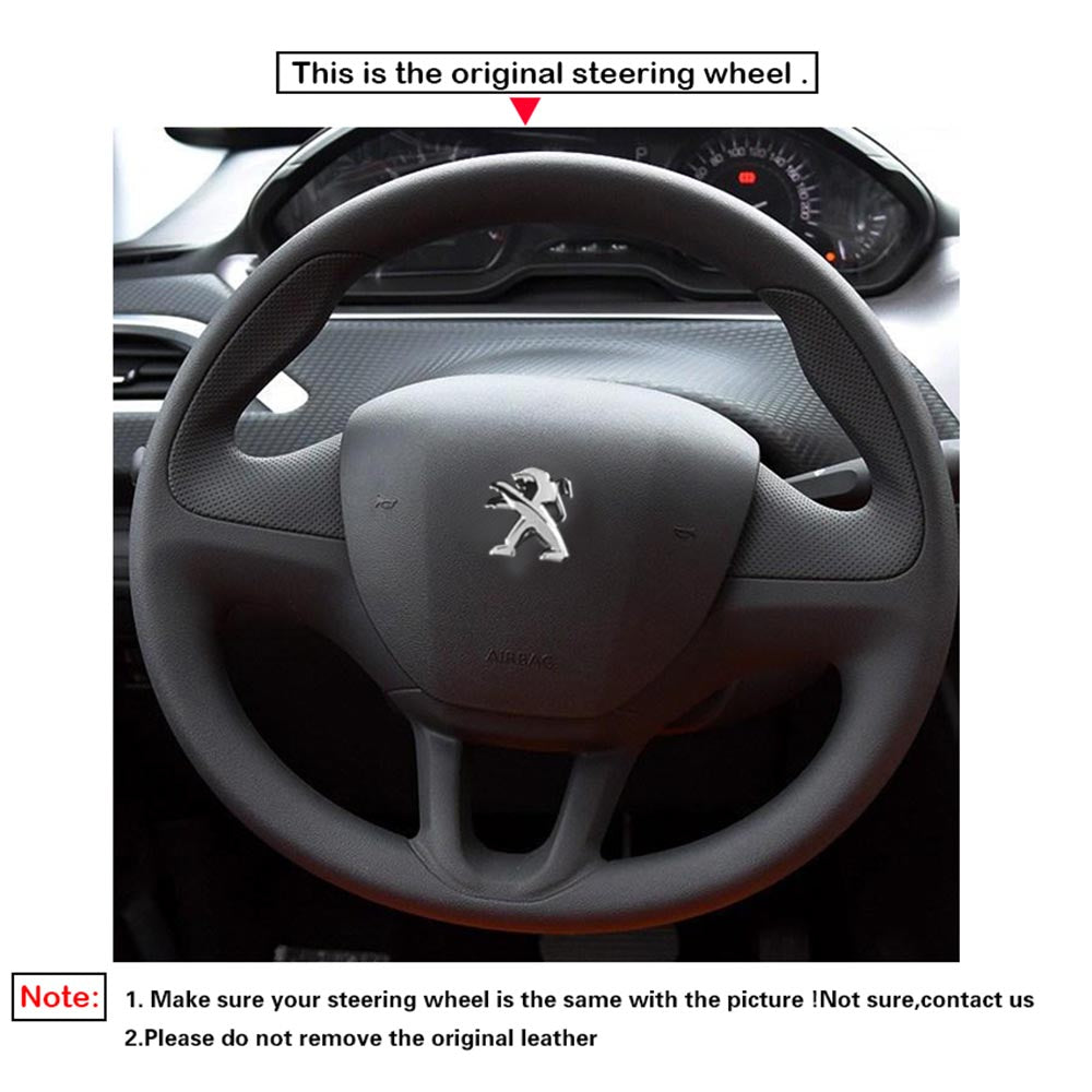 LQTENLEO Black Leather Suede Hand-stitched Car Steering Wheel Cover for Peugeot 208 2012-2019 / 2008 2013-2019 / 308 2013-2018 / 308 SW 2014-2017