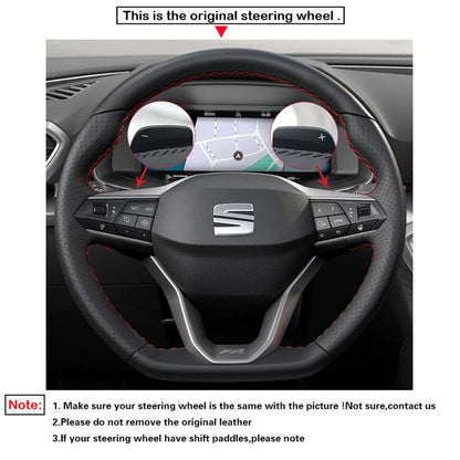LQTENLEO Carbon Fiber Leather Suede Hand-stitched Car Steering Wheel Cover for Seat Leon 2020-2021 / Ateca 2020-2021 / Tarraco 2020-2021