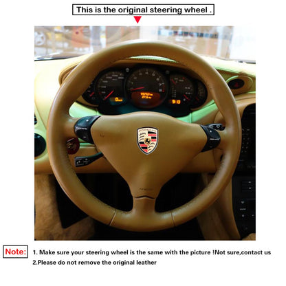 LQTENELO Black Suede Red Marker Hand-stitched Car Steering Wheel Cover for Porsche 911 Turbo 996