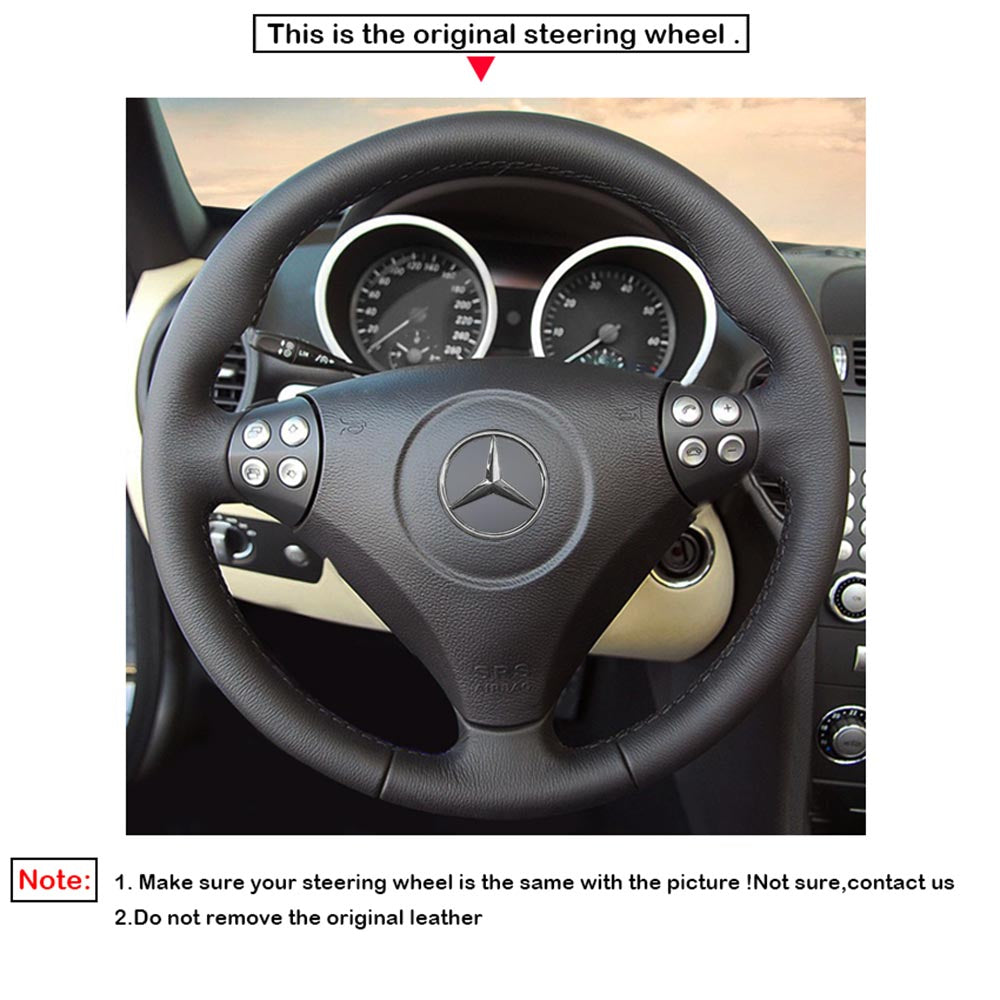 LQTENLEO Black Leather Suede Hand-stitched Soft Car Steering Wheel Cover for Mercedes Benz C-Class W203 2005-2007 / SLK-Class R171 2005-2008