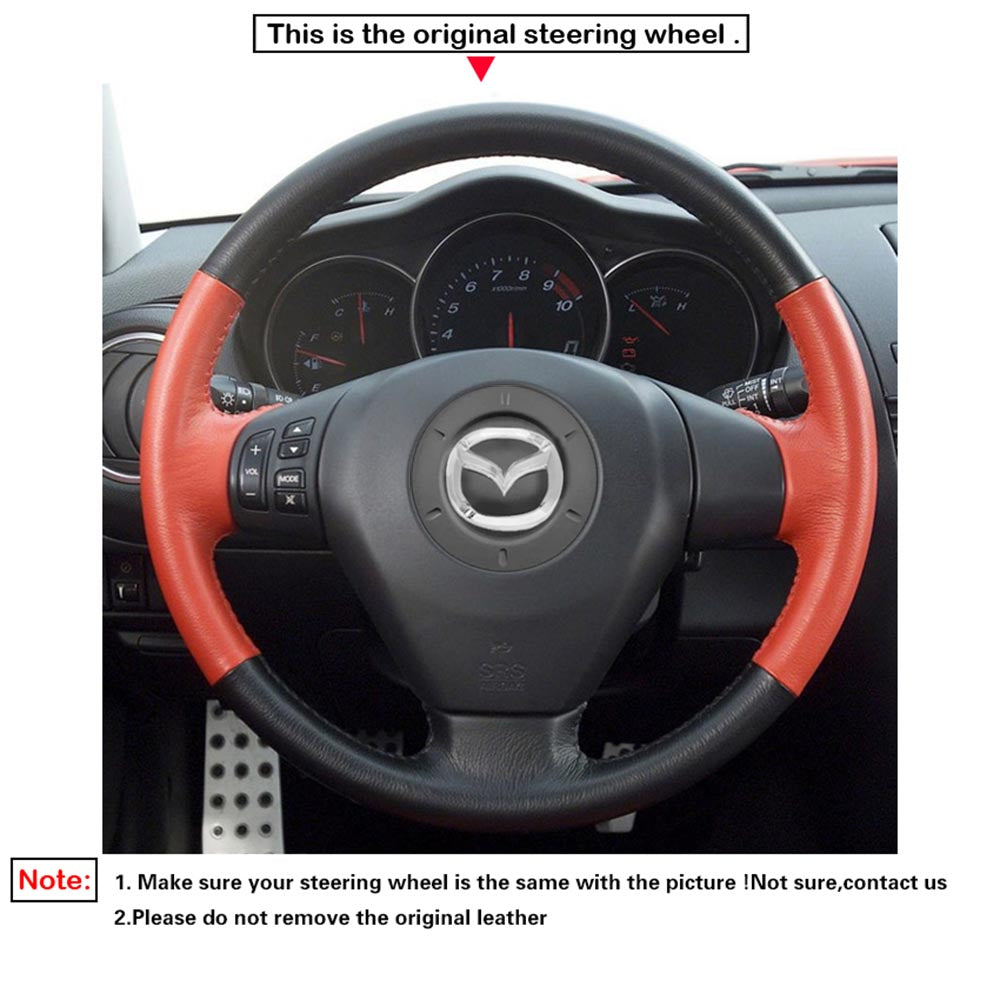 LQTENLEO Black Leather Suede Hand-stitched Car Steering Wheel Cover for Mazda RX-8 RX8 2004-2008