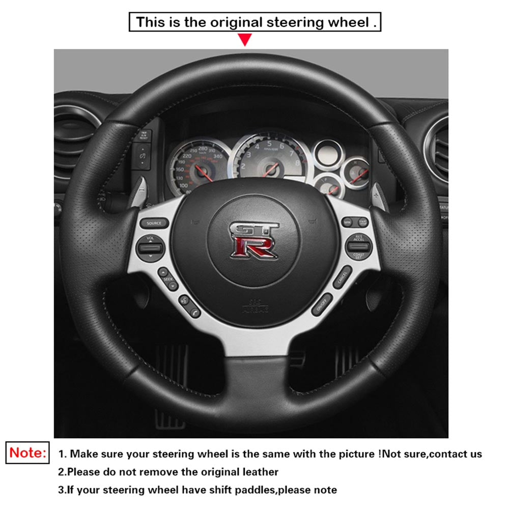 LQTENLEO Alcantara Carbon Fiber Leather Suede Hand-stitched Car Steering Wheel Cover for Nissan GTR GT-R (Nismo) 2008-2016