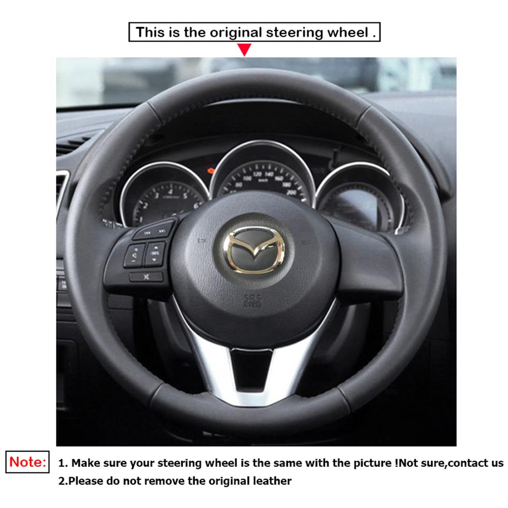 LQTENLEO Carbon Fiber Leather Suede Hand-stitched Car Steering Wheel Cover for Mazda 3 Axela / Mazda 6 Atenza / Mazda 2 / CX-3 / CX-5 / for Scion iA