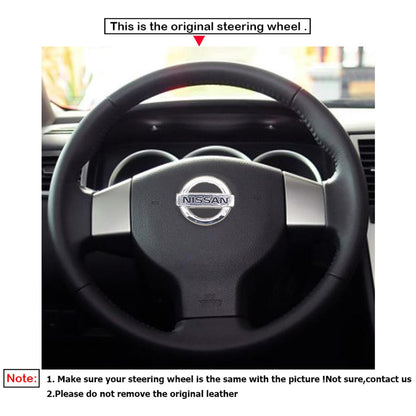 LQTENLEO Black Leather Suede Hand-stitched Car Steering Wheel Cover for Nissan Note / Tiida / Bluebird Sylphy / Versa / Versa Note