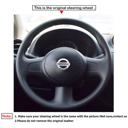 LQTENLEO Black Leather Suede Hand-stitched No-slip Car Steering Wheel Cover for Nissan Cube /Cube Z12