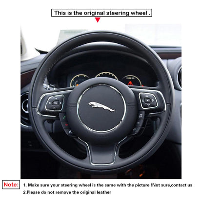 LQTENLEO Black Leather Suede Hand-stitched Car Steering Wheel Cover for Jaguar XJ 2010-2015