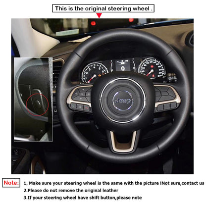 LQTENLEO  Black Carbon Fiber Leather Suede Hand-stitched Car Steering Wheel Cover for Jeep Compass 2017 Renegade 2016 2017