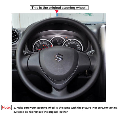 LQTENLEO  Black Leather Hand-stitched Car Steering Wheel Cover for Suzuki Jimny 2015-2018