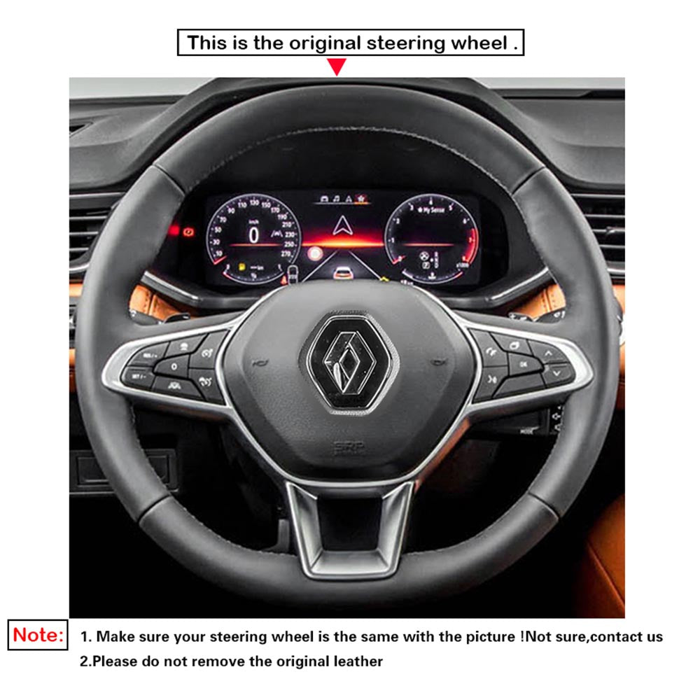LQTENELO Black Genuine Leather Suede Hand-stitched Car Steering Wheel Cover for Renault Clio 5 (V) 2019-2020 / Captur 2 2020 / Zoe 2020