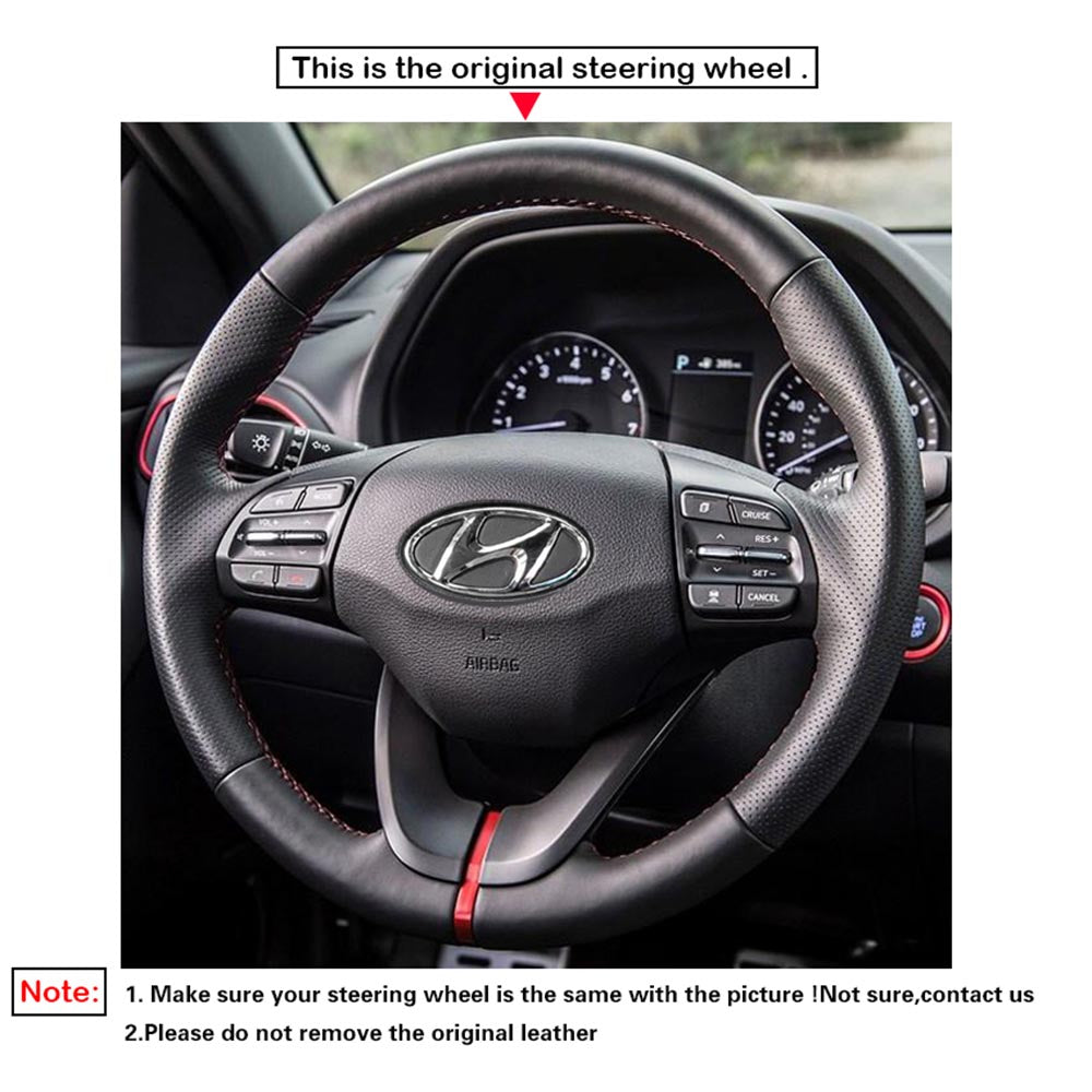 LQTENLEO Black Carbon Fiber Leather Suede Hand-stitched Car Steering Wheel Cover for Hyundai Veloster 2019 / i30 2017-2019 / Elantra 2019