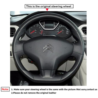 LQTENLEO Black Genuine Leather Hand-stitched Car Steering Wheel Cover for Citroen C3 Picasso C-Elysee 2009-2019 Peugeot 301 2013-2019 208 2012