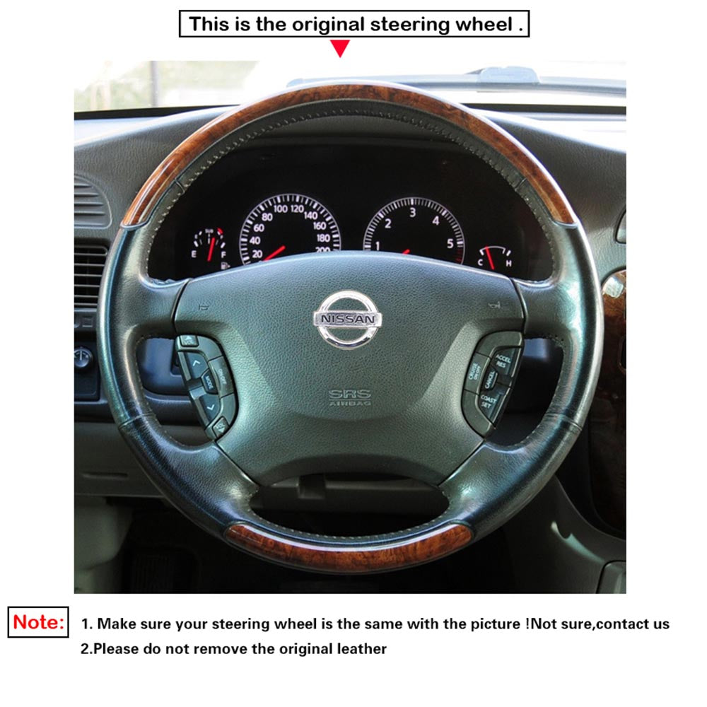 LQTENLEO Black Genuine Leather Hand-stitched Car Steering Wheel Cover for Nissan Patrol Y61 1997-2014/Nissan Maxima 2000-2003