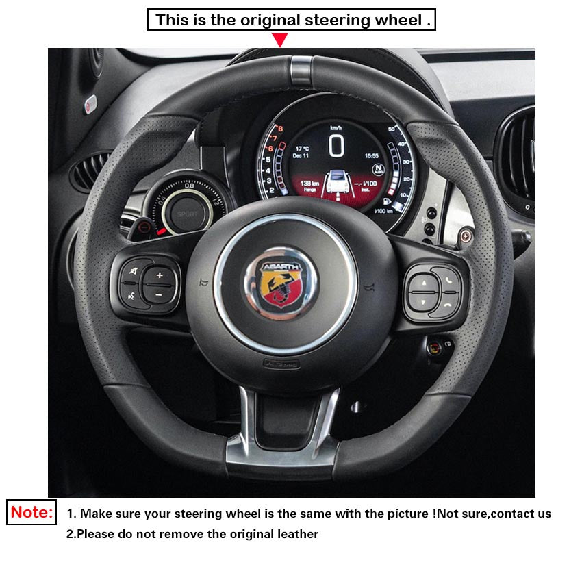 LQTENLEO Black Leather Suede Hand-stitched Car Steering Wheel Cover for Abarth 595(C) 695(C) Fiat 500 Abarth 595 693 - LQTENLEO Official Store