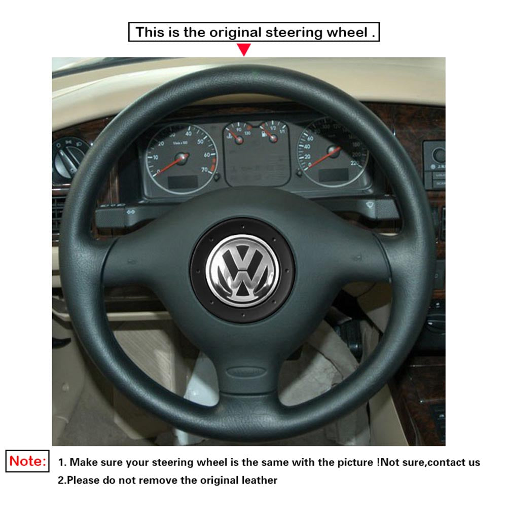 LQTENLEO Carbon Fiber Leather Suede Hand-stitched Car Steering Wheel Cover for Volkswagen VW Golf 4 Passat B5 Polo Bora Sharan for Seat Leon MK1 (1M) for Skoda Fabia 1 (6Y)