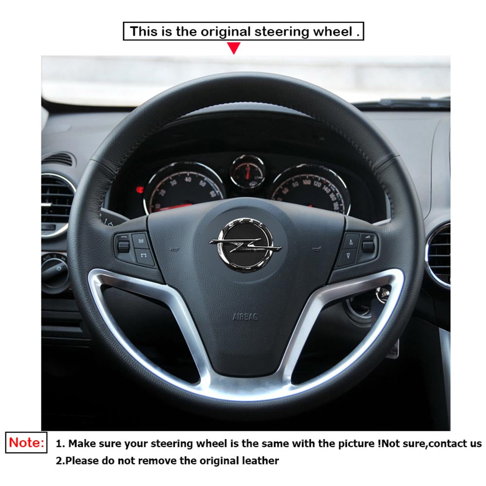 LQTENLEO Black Genuine Leather Suede Hand-stitched Car Steering Wheel Cover for Opel Antara Saturn Vue Chevrolet Captiva Sport Vauxhall Antara