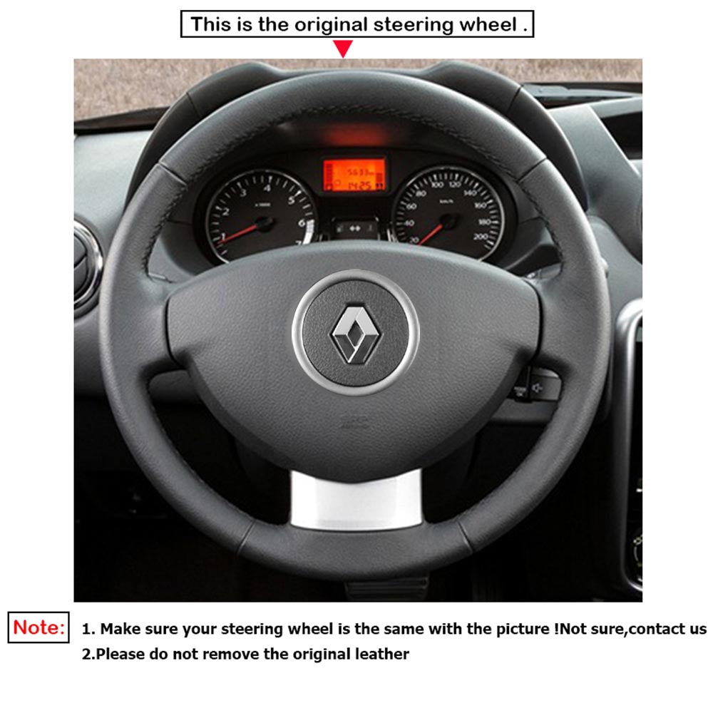 LQTENLEO Black Leather Suede Hand-stitched Car Steering Wheel Cover for Dacia (Renault) Duster Dokker Lodgy Logan Sandero