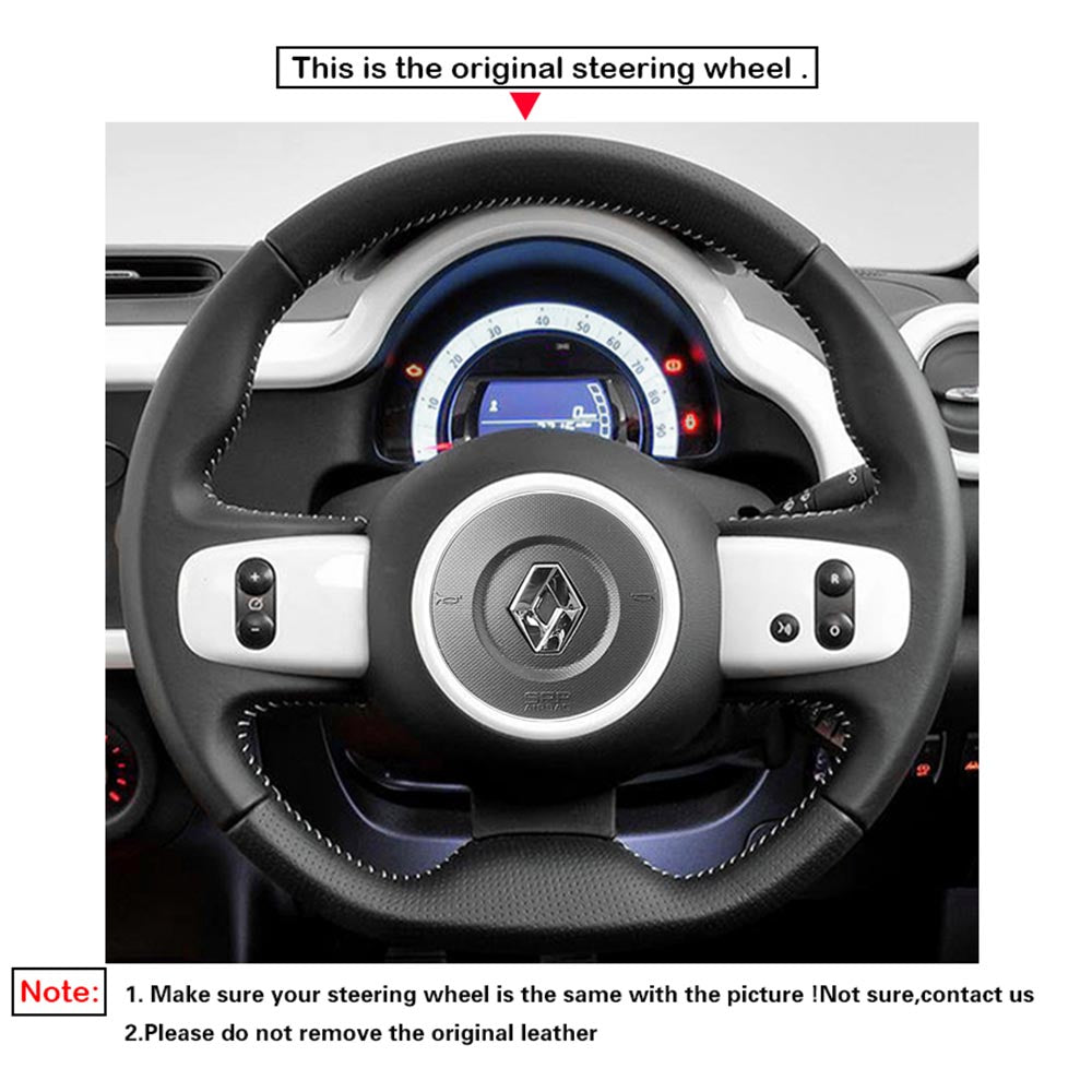 LQTENLEO Black Leather Suede Hand-stitched Car Steering Wheel Cover for Renault Twingo 3 2014-2020