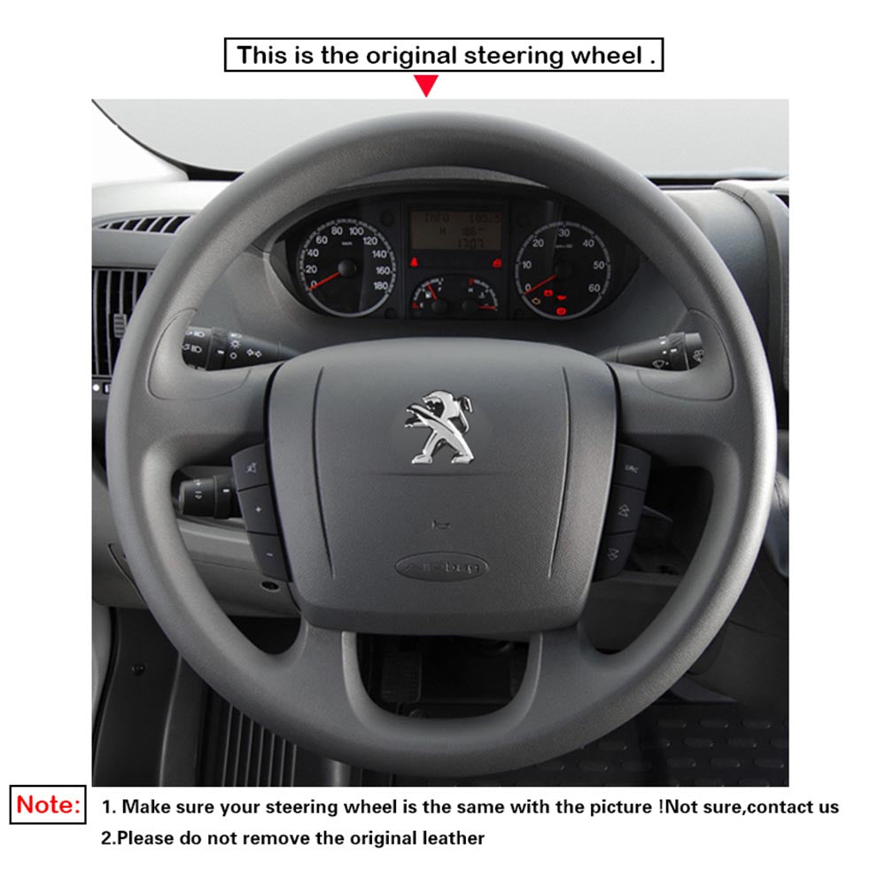LQTENLEO Black Genuine Leather Suede Hand-stitched Car Steering Wheel Cover Wrap for Peugeot Boxer Citroen Jumper Relay Fiat Ducato