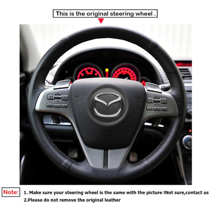 LQTENLEO Black Leather Suede Hand-stitched Car Steering Wheel Cover for Mazda 6 (GH) Atenza