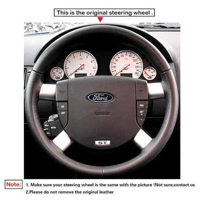 LQTENLEO Black Suede Leather Hand-stitched Car Steering Wheel Cover for Ford Mondeo / Galaxy