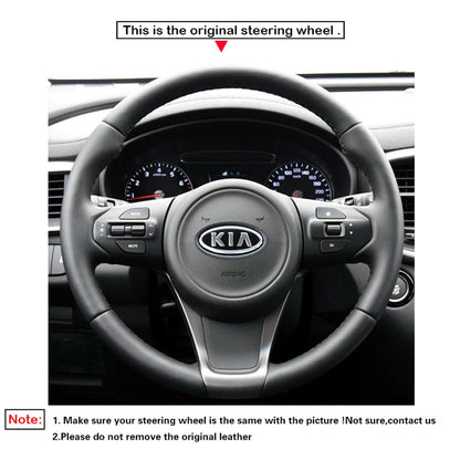 LQTENLEO Black Leather Hand-stitched Car Steering Wheel Cover for Kia Sorento 3 2015-2018 Sedona 2015-2019 Carnival 3 2015-2016