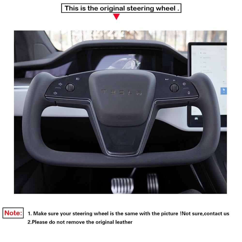 LQTENLEO Alcantara Carbon Fiber Leather Suede Hand-stitched Car Steering Wheel Cover for Tesla Yoke Model S 2021-2023 / Model X 2021-2023