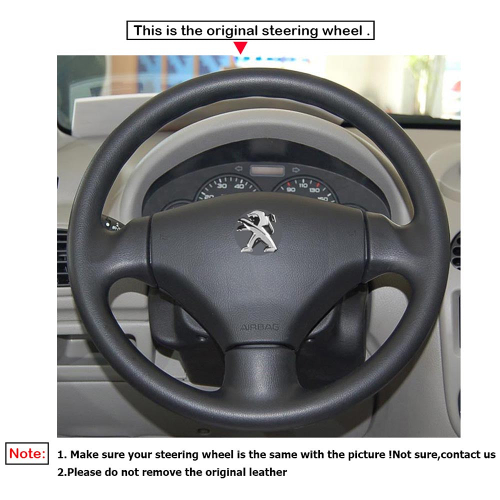 LQTENLEO Carbon Fiber Leather Suede Hand-stitched Car Steering Wheel Cover for Peugeot 206 2001-2009 / 206 SW 2002-2007