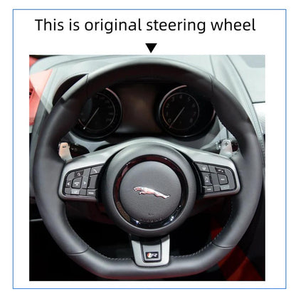 LQTENLEO Black Carbon Fiber Leather Suede Hand-stitched Car Steering Wheel Cover for Jaguar F-TYPE 2016-2019