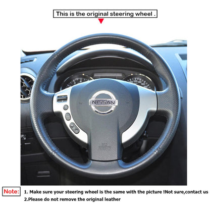 LQTENLEO Black Leather Suede Hand-stitched No-slip Car Steering Wheel Cover for Nissan Qashqai X-Trail Dualis Serena 2005-2015 NV200 Evalia AD 2006-2020