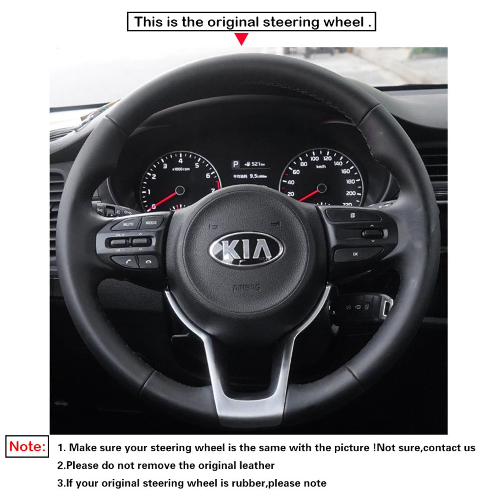 LQTENLEO Black Leather Suede Hand-stitched Car Steering Wheel Cover for Kia Rio 2017-2019 / Rio5 2019 / K2 2017-2019 / Picanto 2017-2019 / Morning 2017-2019