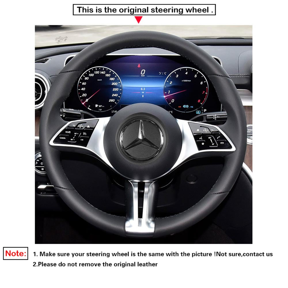 LQTENLEO Carbon Fiber Leather Suede Hand-stitched Car Steering Wheel Cover for Mercedes-Benz C-Class (W206)/ EQE (V295)/ B-Class (W247)/ GLC-Class (X254)