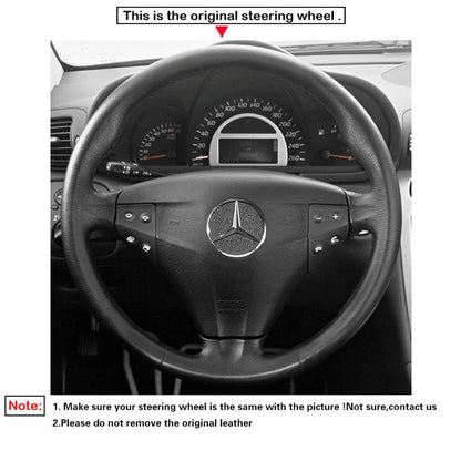 LQTENLEO Carbon Fiber Leather Suede Hand-stitched Car Steering Wheel Cover for Mercedes-Benz C-Class W203 Kompressor 2001-2004