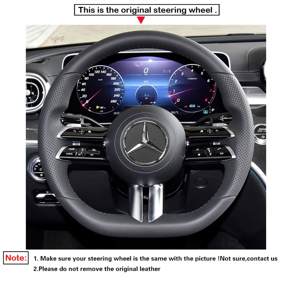 LQTENLEO Carbon Fiber Leather Suede Hand-stitched Car Steering Wheel Cover for Mercedes Benz C-Class W206 / E-Class W213 / S-Class W223 2021