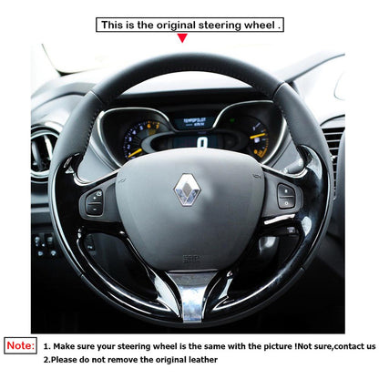 LQTENLEO Black Leather Suede Hand-stitched Car Steering Wheel Cover for Renault Clio 4 2012-2016 Captur 2013-2016 Samsung QM3 2013-2015