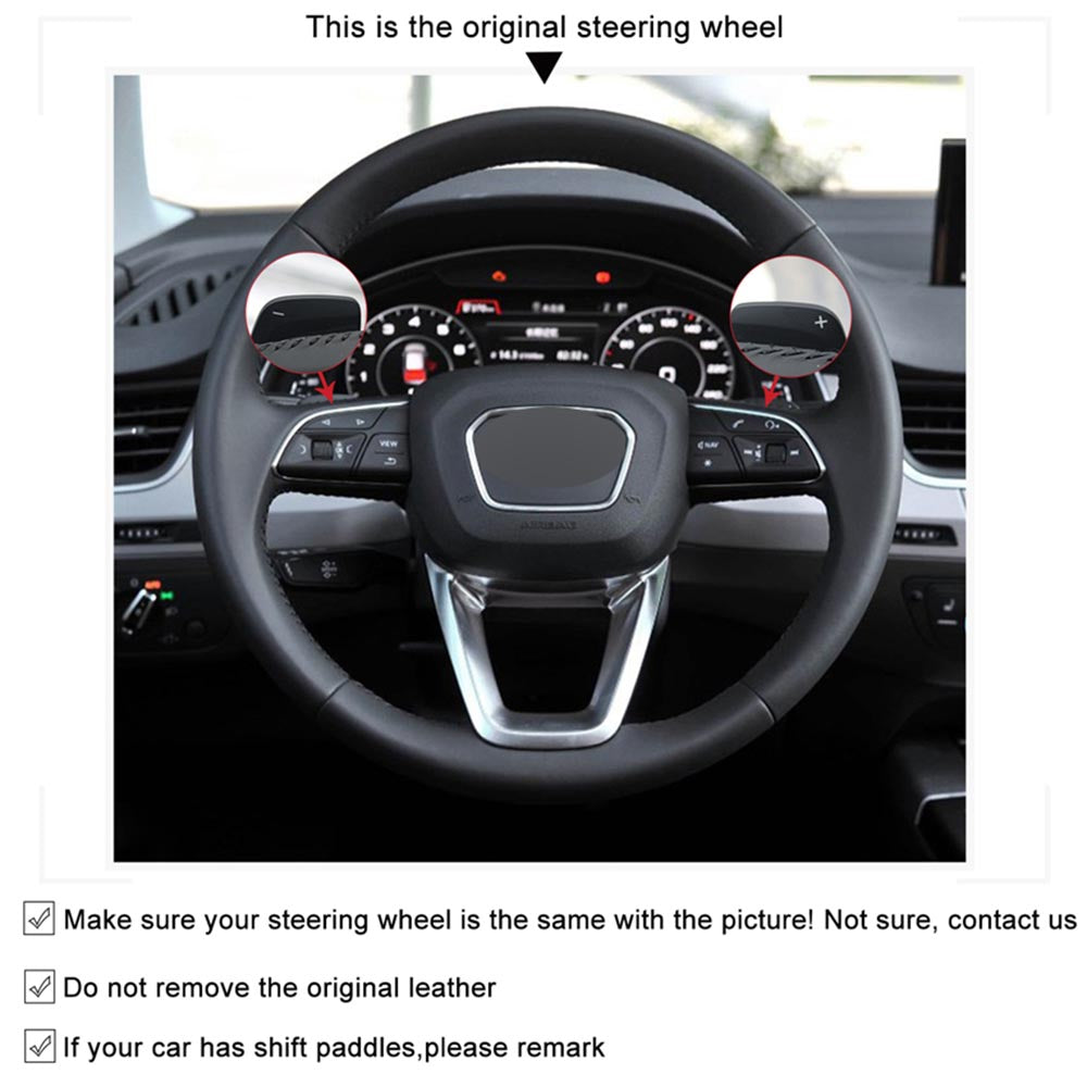 LQTENLEO Hand-stitched Car Steering Wheel Cover for Audi A3 2022 A4 Allroad 2017-2021 A4 A5 2021-2022 Q3 Q5 Q7 Q8 2019-2022 RS 5 RS Q8 2020-2022 S3 S4 S5 2021-2022 SQ5 2018-2022 SQ7 2020-2022 - LQTENLEO Official Store