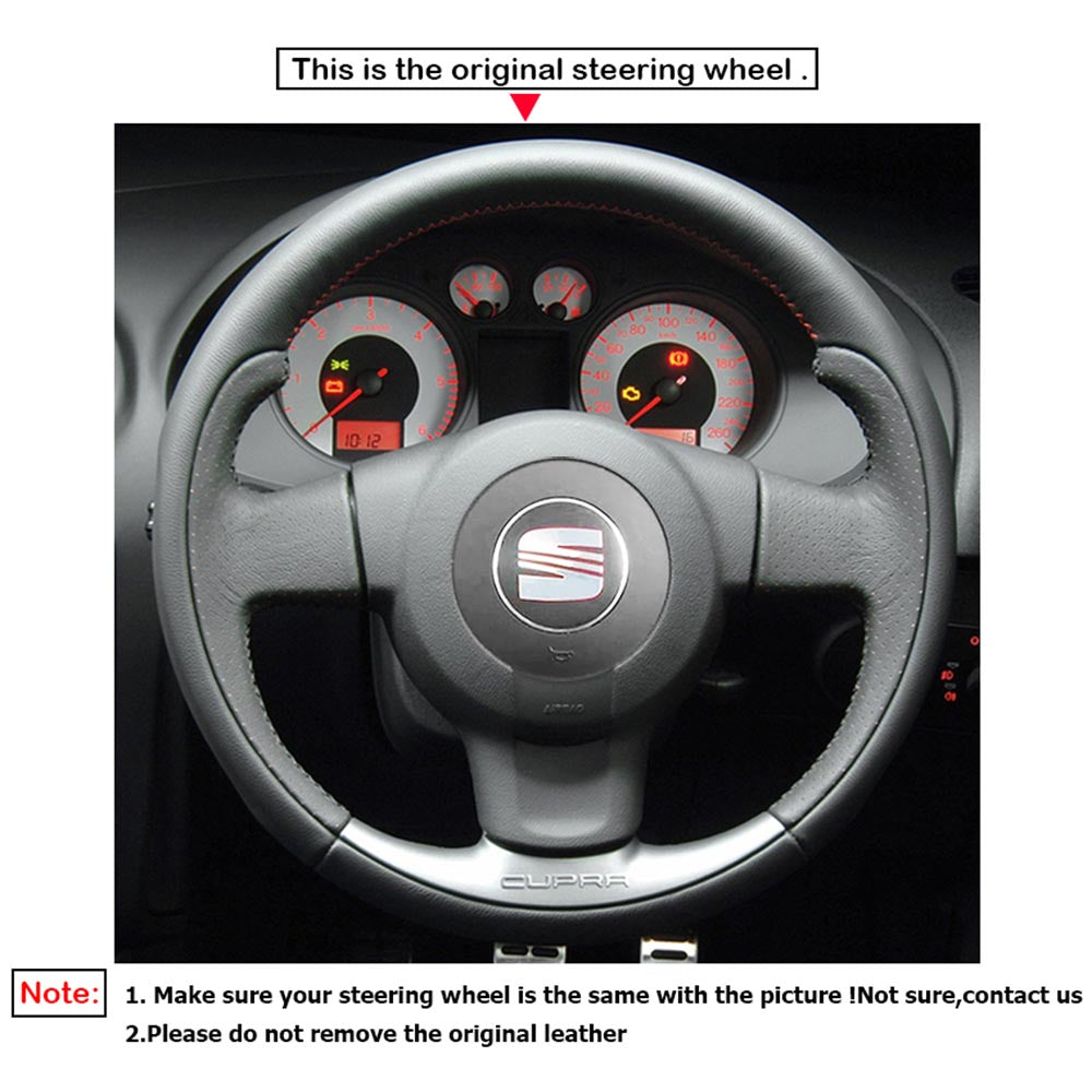 LQTENLEO Black Leather Suede Hand-stitched No-slip Soft Car Steering Wheel Cover for Seat Leon FR|Cupra (MK2 1P) Ibiza FR (6L) 2005-2009