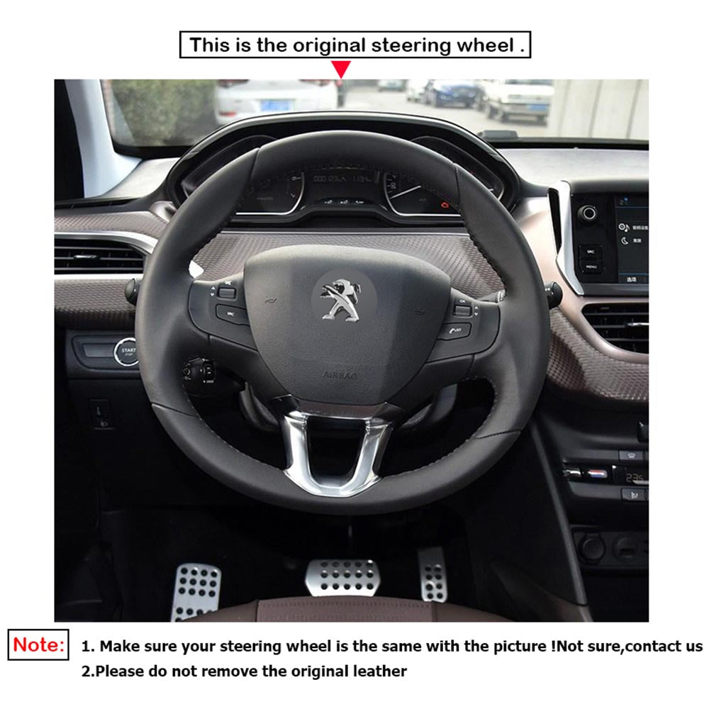 LQTENLEO Black Leather Hand-stitched Comfortable No-slip Car Steering Wheel Cover for Peugeot 208 2011-2019 2008 2013-2019 308S 2015
