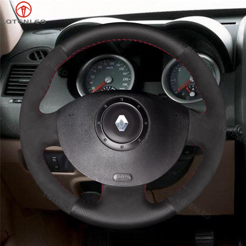 LQTENLEO Carbon Fiber Leather Suede Hand-stitched Car Steering Wheel Cover for Renault Megane Scenic2 (Grand Scenic) Kangoo