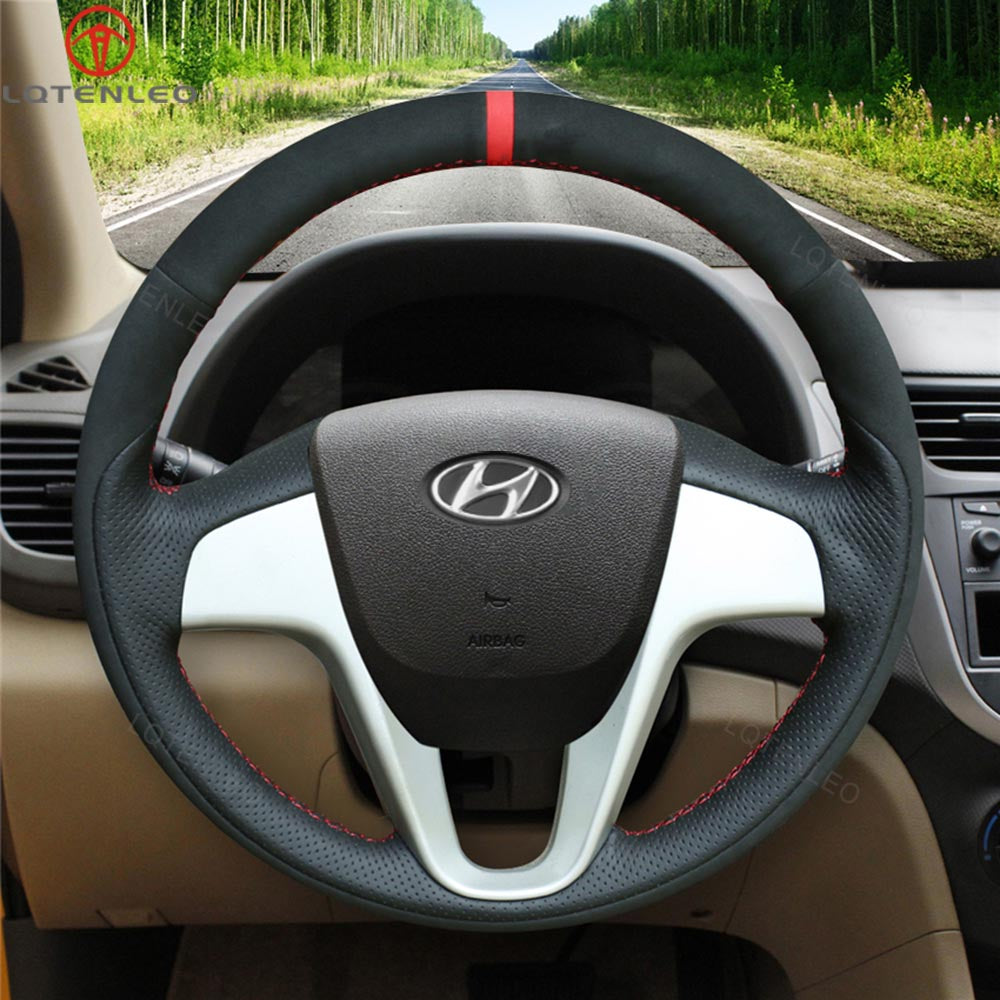 LQTENLEO натуральная кожа, замша, прошитая вручную крышка рулевого колеса автомобиля для Hyundai Accent/Hyundai i20