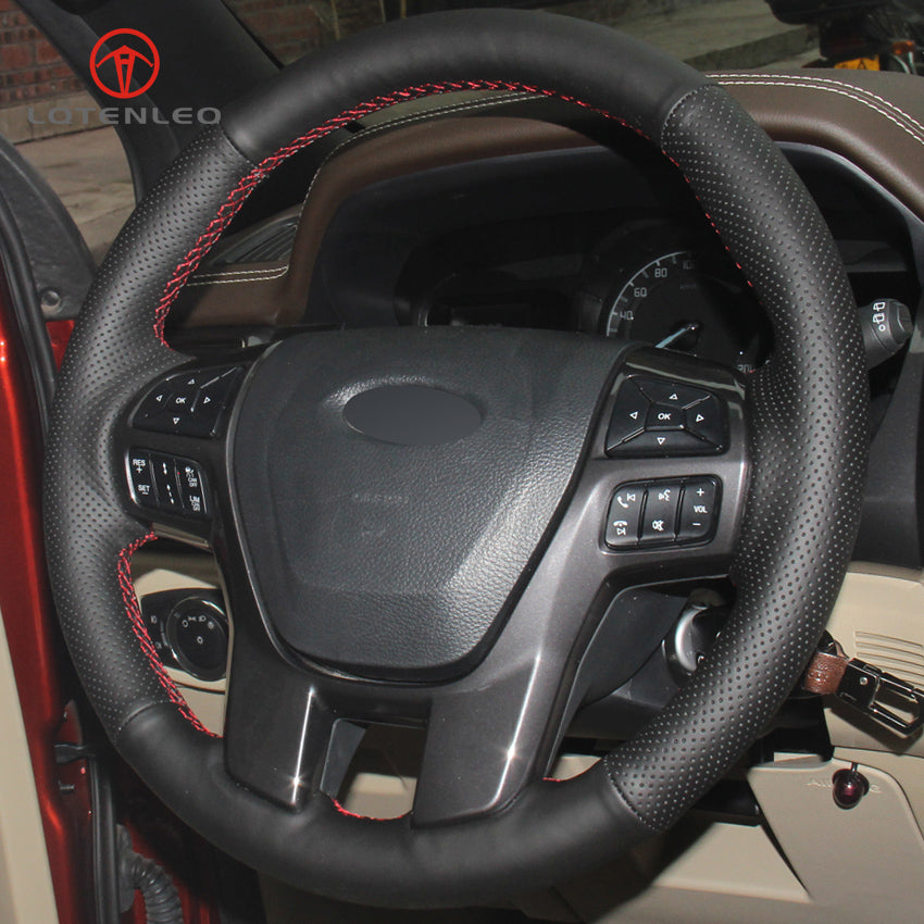 LQTENLEO Black Leather Suede Hand-stitched Car Steering Wheel Cover for Ford Ranger / Everest - LQTENLEO Official Store